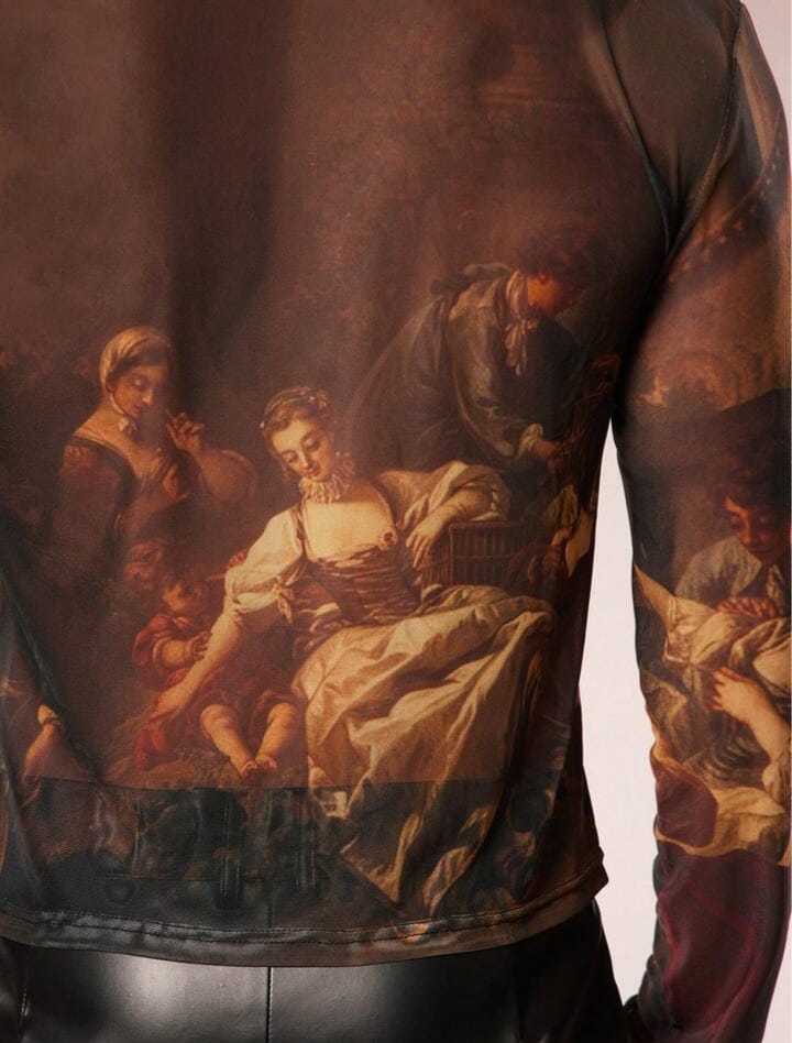 Men's Printed Floral Print Sheer Croppel Long Sleeve Tees